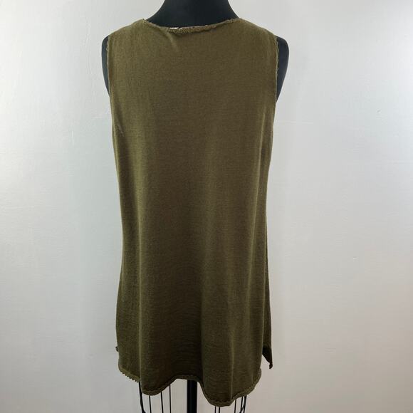 Tera Bora Green Wool Blend Embroidered Hem Scoop Neck Sleeveless Tunic Top 3 L - Picture 6 of 9